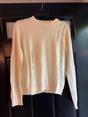 Hudson Jeans Cream Distressed Crew Sweater. NWOT